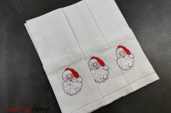  Bộ khăn lau tay Noel trắng thêu ông già Noel (6 chiếc)